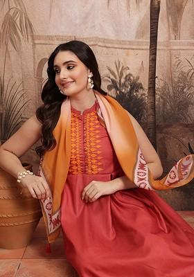 Rust Yoke Design Blended Kurta Set