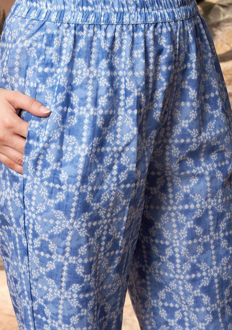 Blue Embroidered Blended Kurta Set - Indya