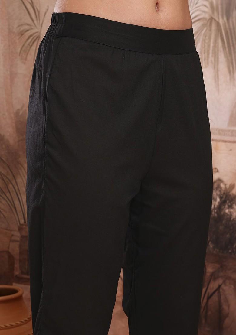 Black Printed Blended Kurta Set - Indya