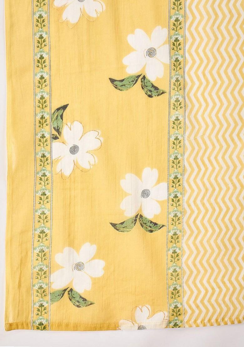 Yellow Printed Blended Kurta Set - Indya