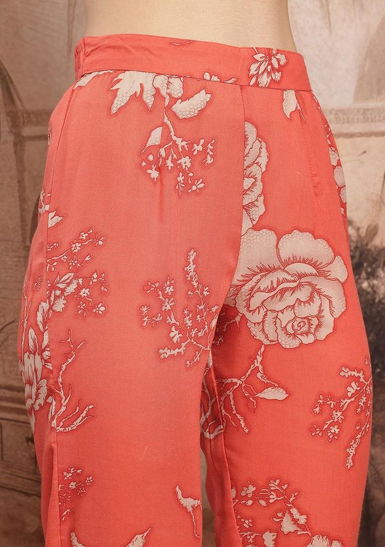 Orange Printed Blended Kurta Set - Indya