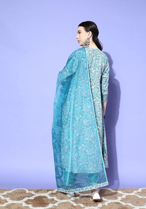 Blue Yoke Design Blended Kurta Set