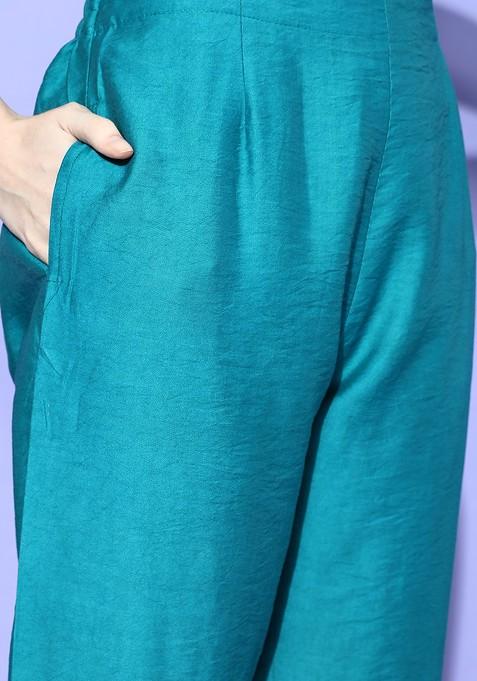 Blue Yoke Design Blended Kurta Set