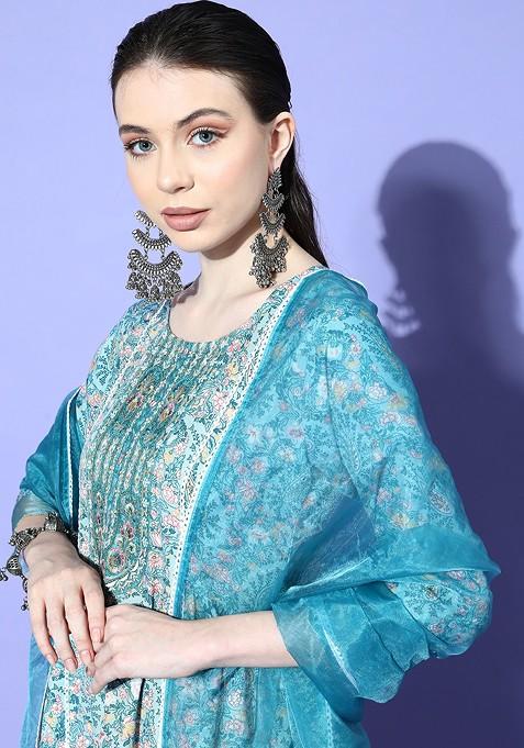Blue Yoke Design Blended Kurta Set