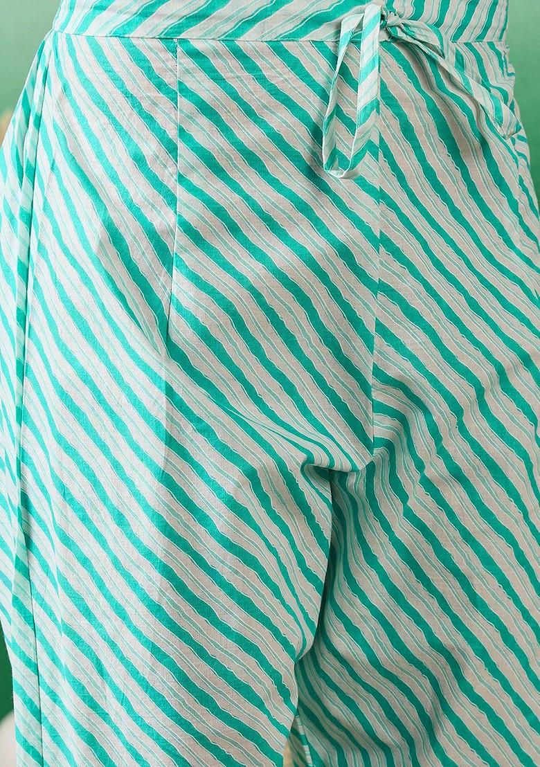 Sea Green Printed Blended Kurta Set - Indya