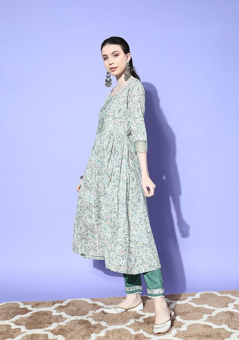 Cream Yoke Design Blended Kurta Set - Indya