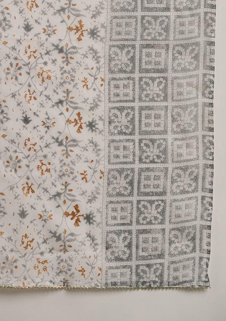 Grey Printed Blended Kurta Set - Indya