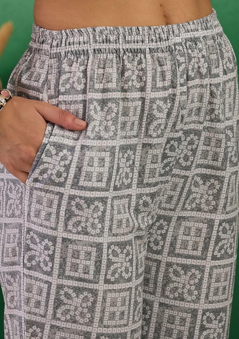 Grey Printed Blended Kurta Set - Indya