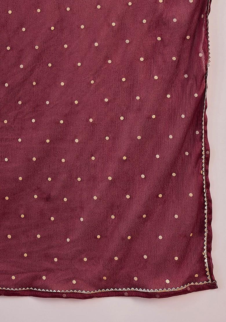 Maroon Sequinned Blended Kurta Set - Indya