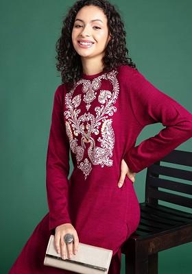 Maroon Printed Blended Kurta Set