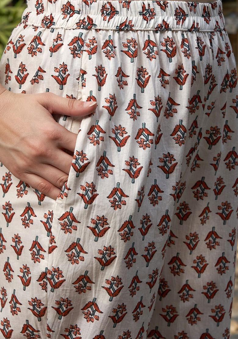 Grey Printed Blended Kurta Set - Indya