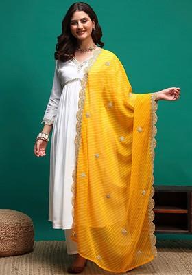 White Sequinned Blended Kurta Set