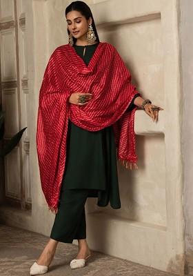 Green Solid Blended Kurta Set