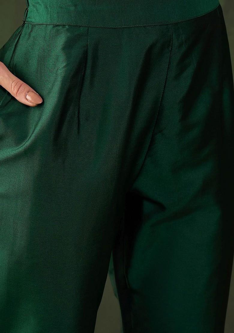 Green Woven Design Blended Kurta Set - Indya