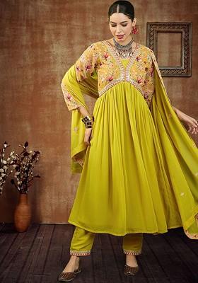 Yellow Sequinned Blended Kurta Set