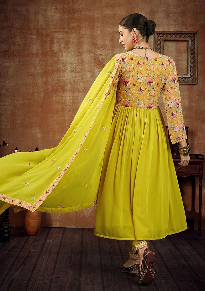 Yellow Sequinned Blended Kurta Set - Indya