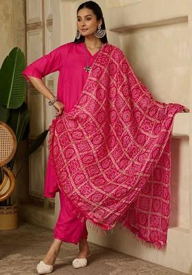 Pink Solid Blended Kurta Set