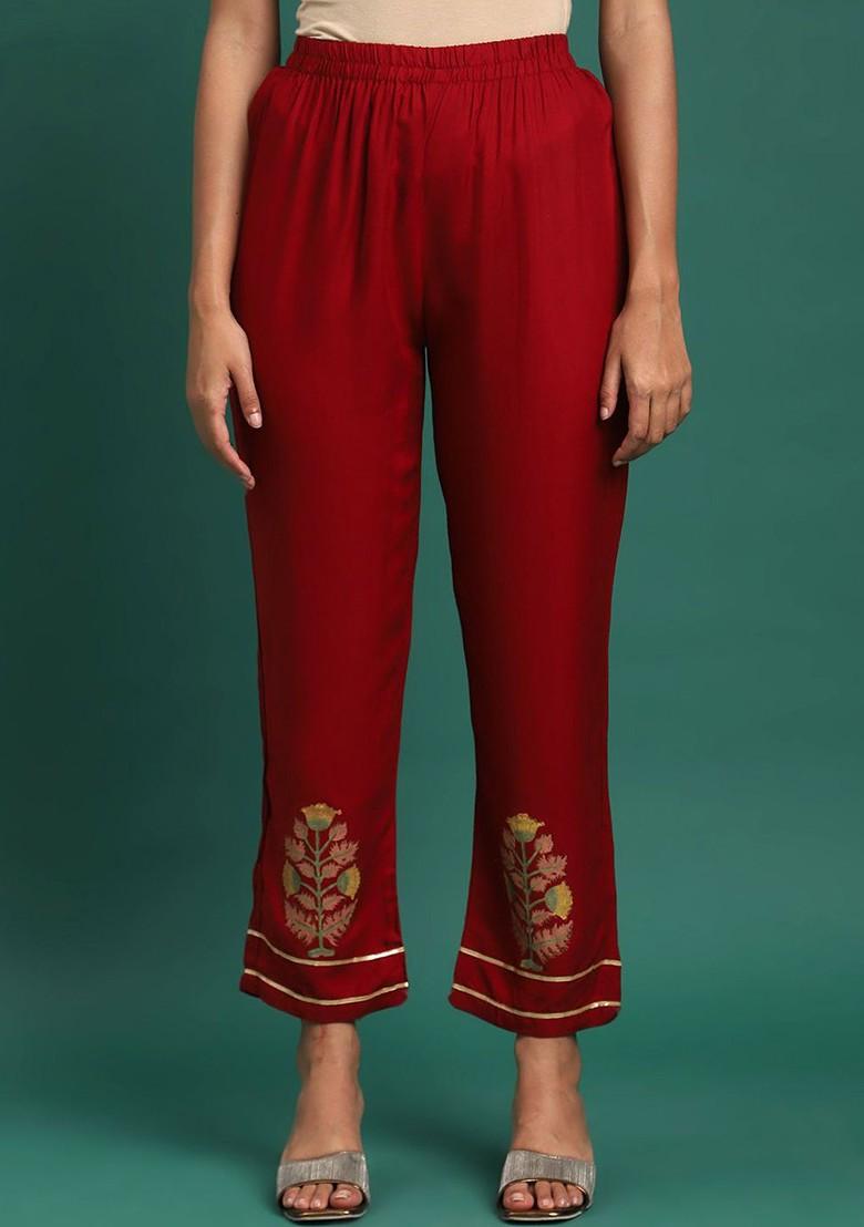 Red Printed Blended Kurta Set - Indya