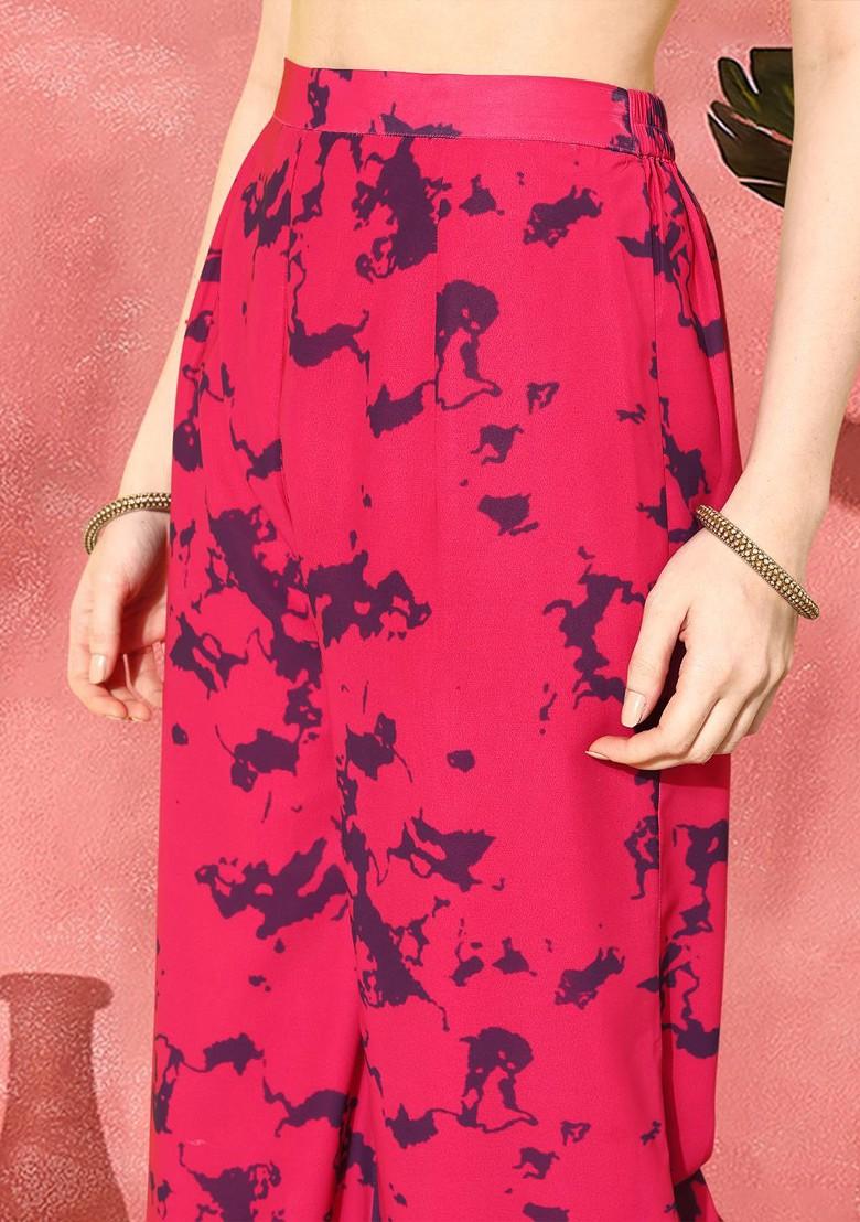 Red Printed Blended Kurta Set - Indya
