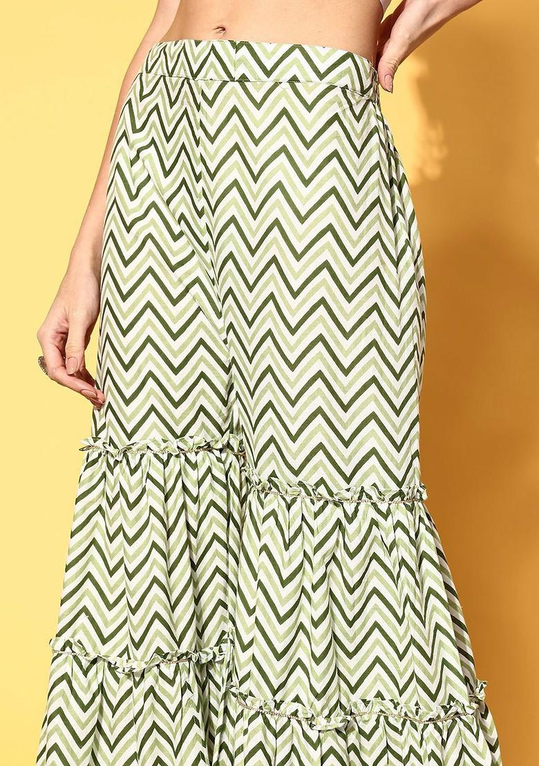 Green Printed Blended Kurta Set - Indya