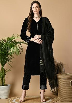 Black Solid Blended Kurta Set
