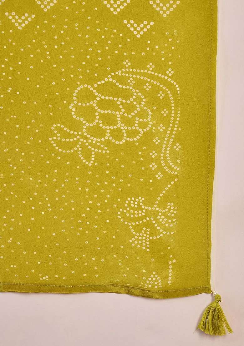 Lime Green Printed Blended Kurta Set - Indya