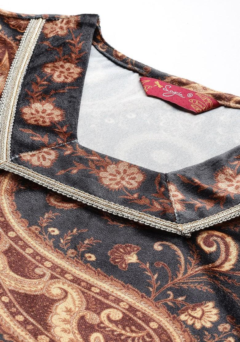 Black Printed Blended Kurta Set - Indya