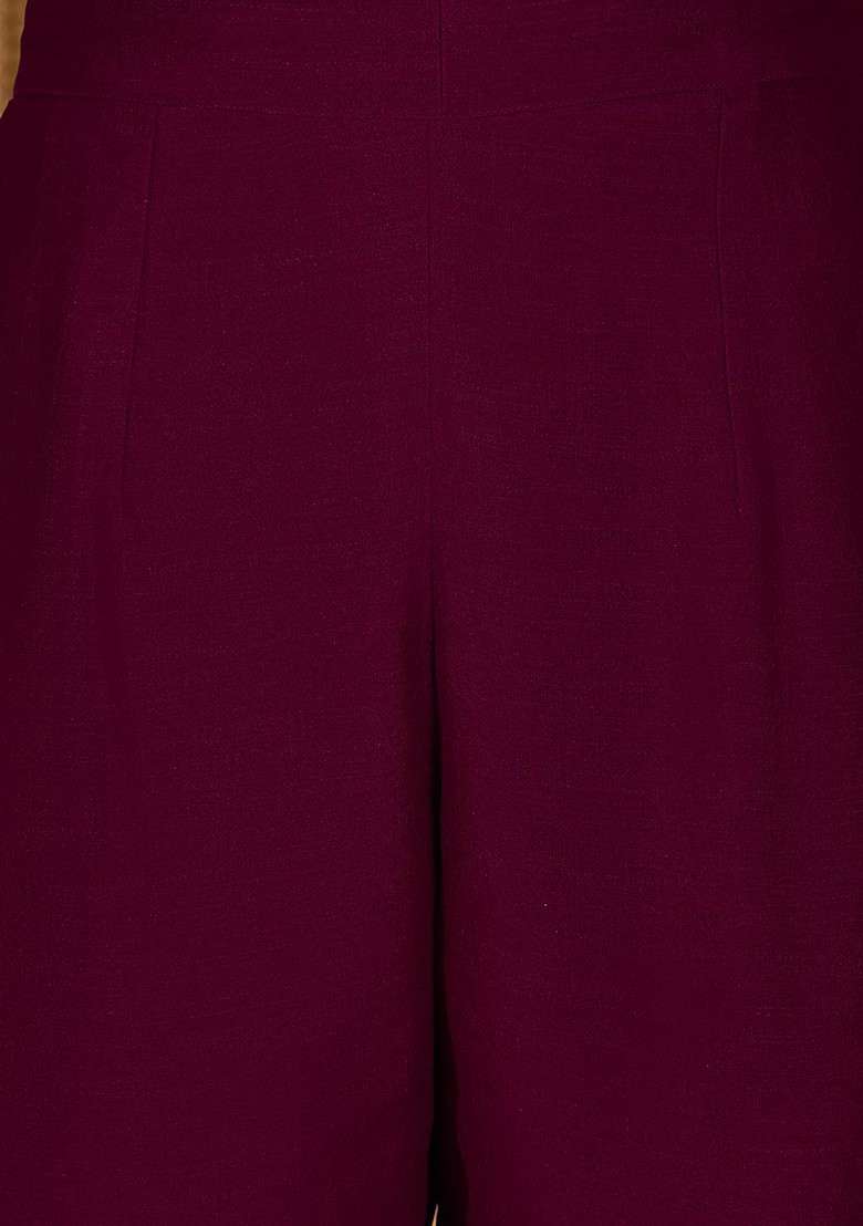 Burgundy Embroidered Blended Kurta Set - Indya