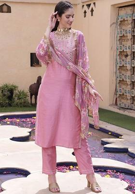 Pink Yoke Design Blended Kurta Set