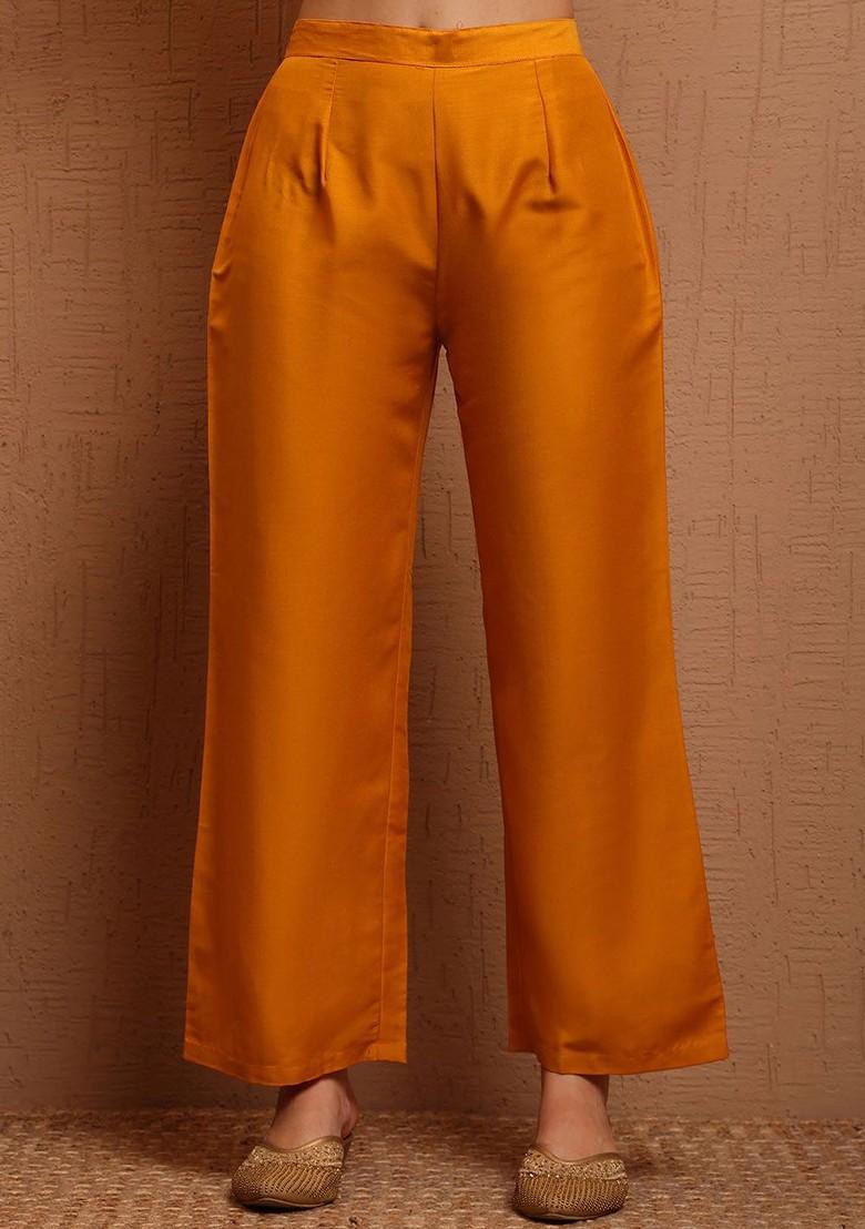 Mustard Solid Blended Kurta Set - Indya