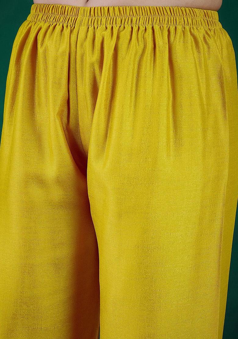 Yellow Embroidered Blended Kurta Set - Indya