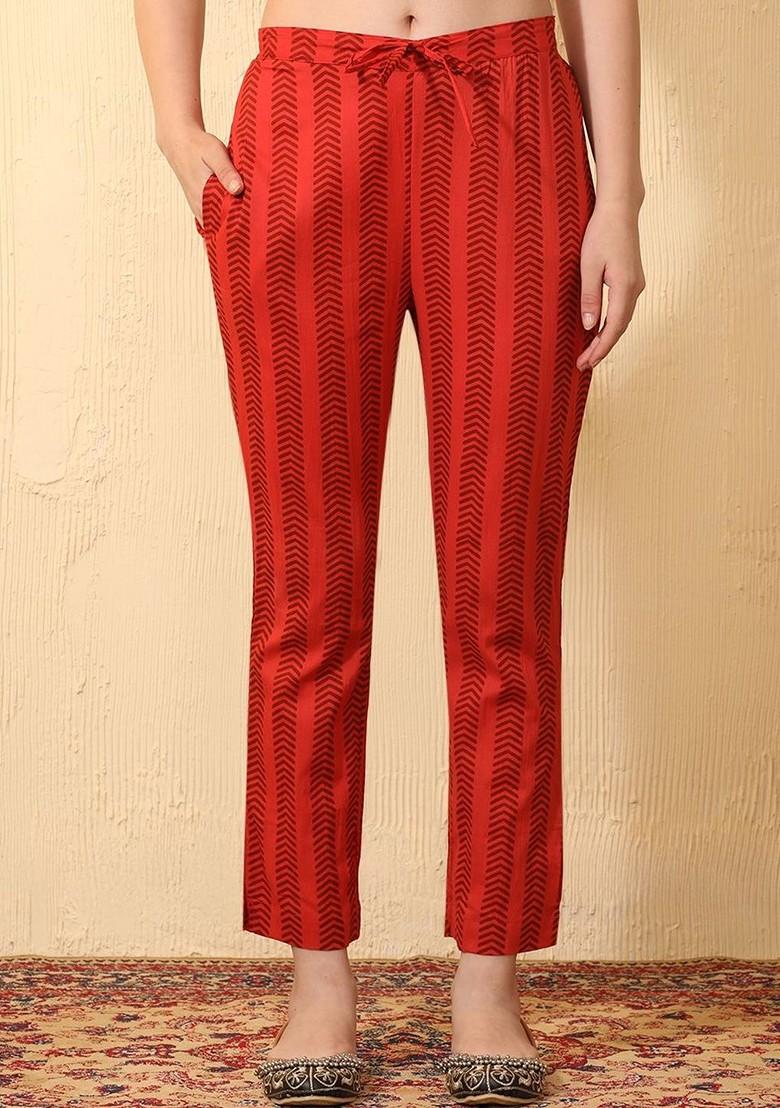 Red Printed Blended Kurta Set