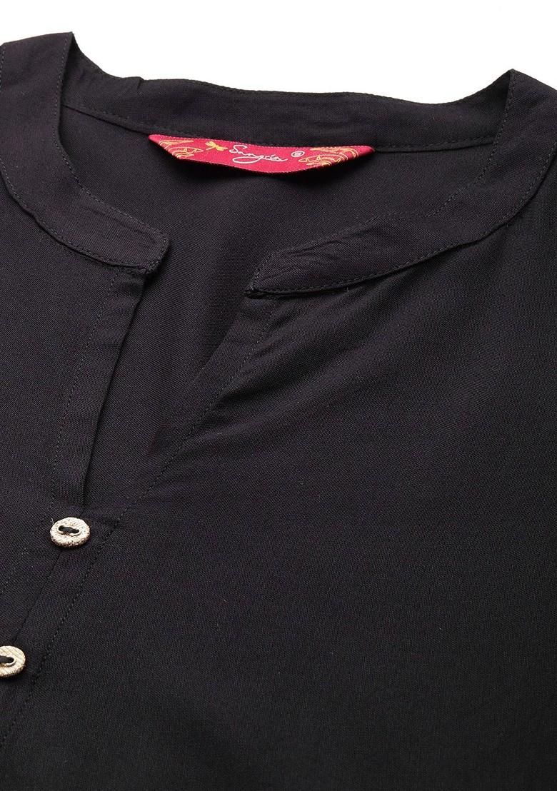 Black Printed Blended Kurta Set - Indya