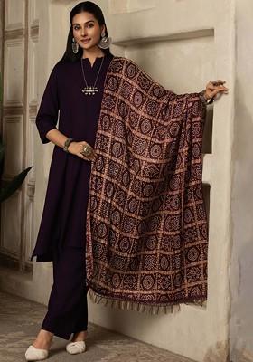 Purple Thread Work Blended Kurta Set