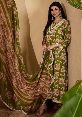 Green Printed Blended Kurta Set