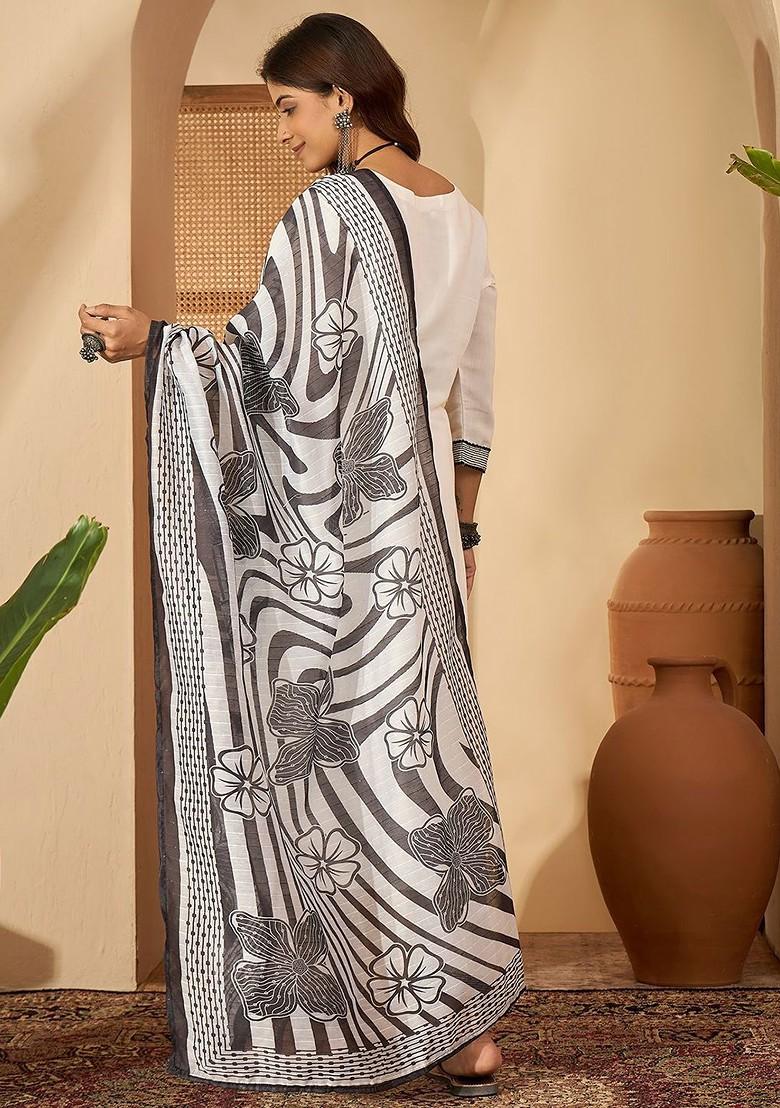 White Embroidered Blended Kurta Set - Indya