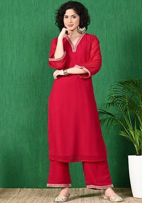 Fuchsia Solid Blended Kurta Set