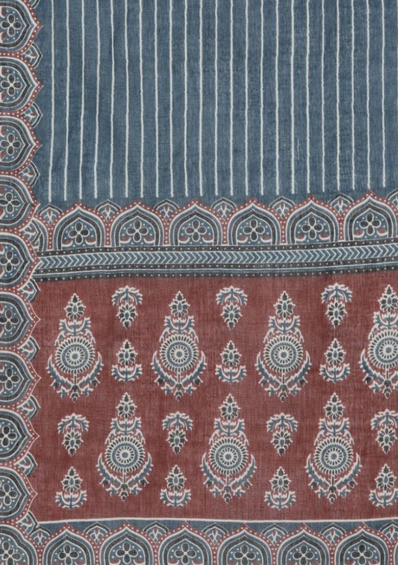 Navy Blue Printed Blended Kurta Set - Indya