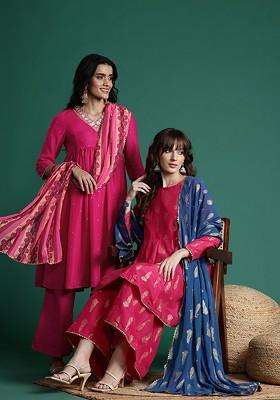 Fuchsia Printed Blended Kurta Set