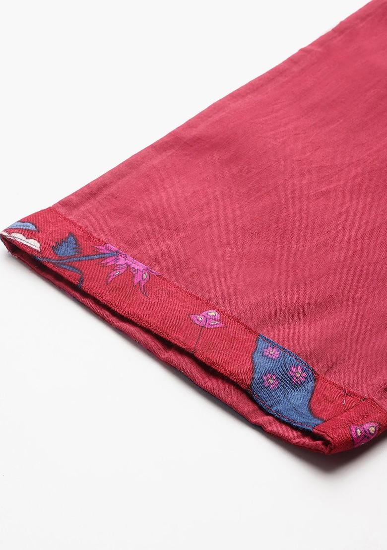 Red Printed Blended Kurta Set - Indya