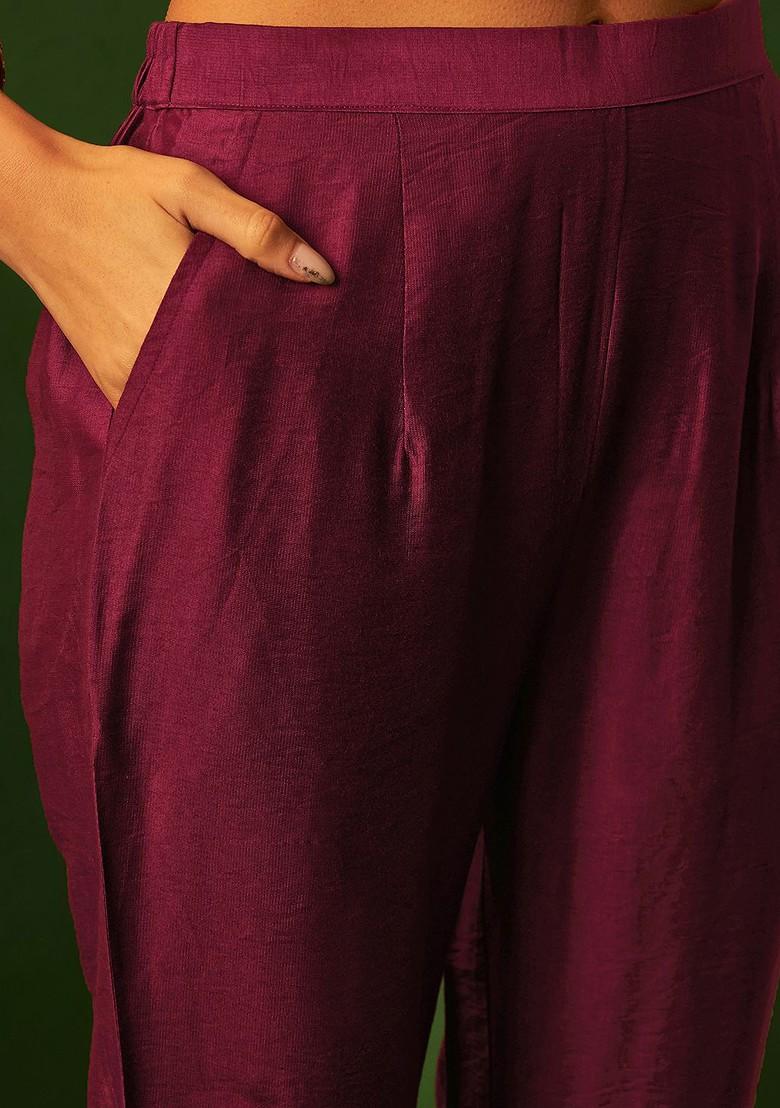 Purple Printed Blended Kurta Set - Indya