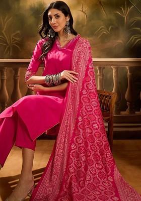 Pink Solid Blended Kurta Set