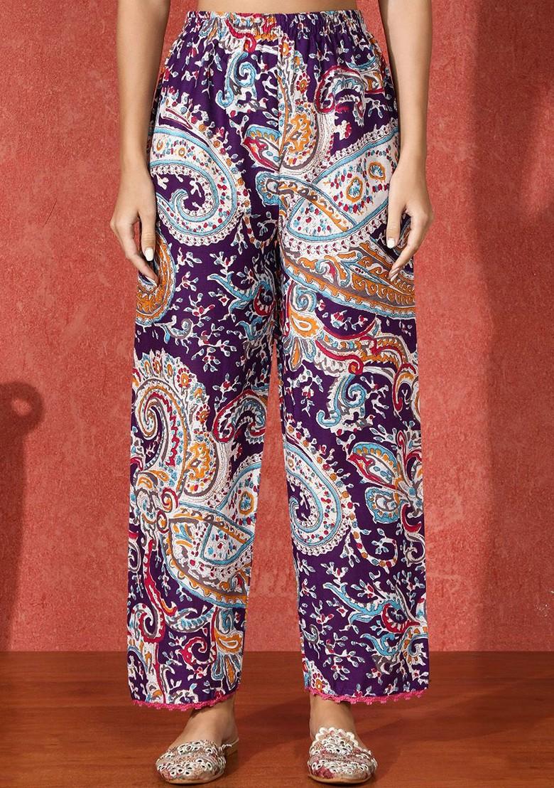 Purple Printed Blended Kurta Set - Indya