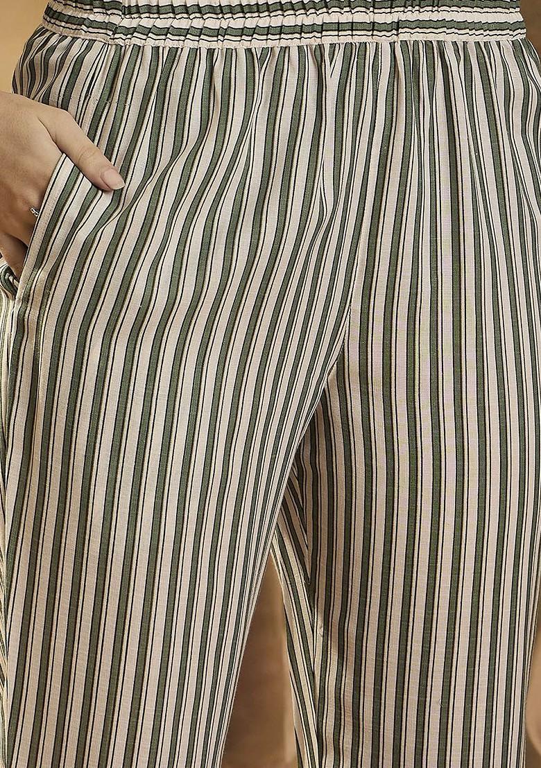 White Printed Blended Kurta Set - Indya