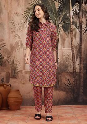 Fuchsia Printed Blended Kurta Set