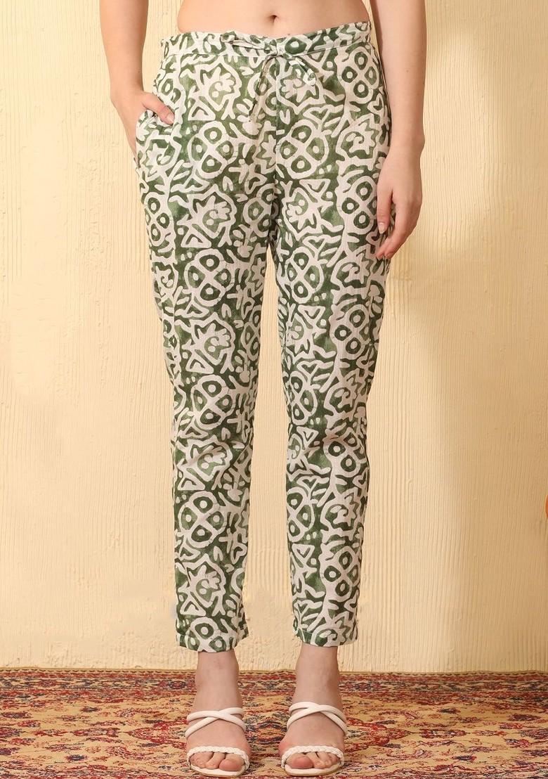 Green Printed Blended Kurta Set - Indya