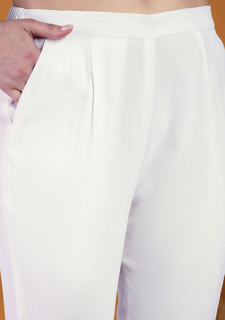 White Embroidered Blended Kurta Set - Indya