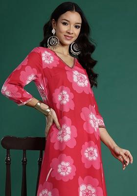 Pink Printed Blended Kurta Set