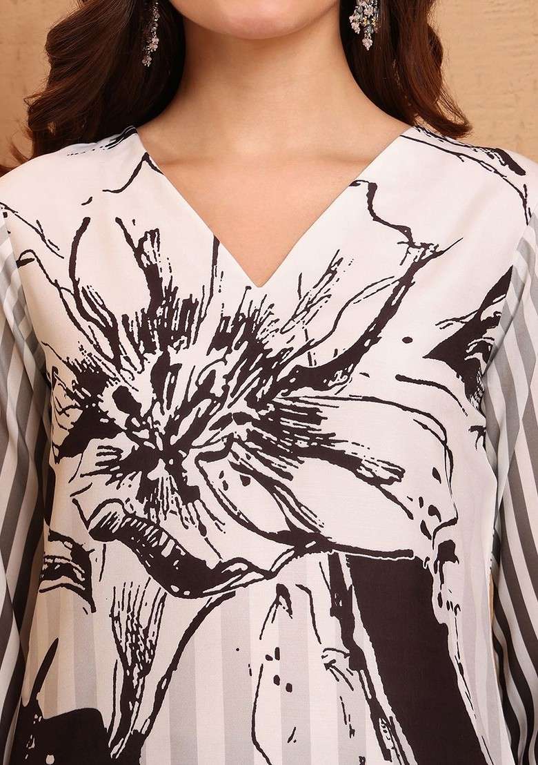 Black Printed Blended Kurta Set - Indya
