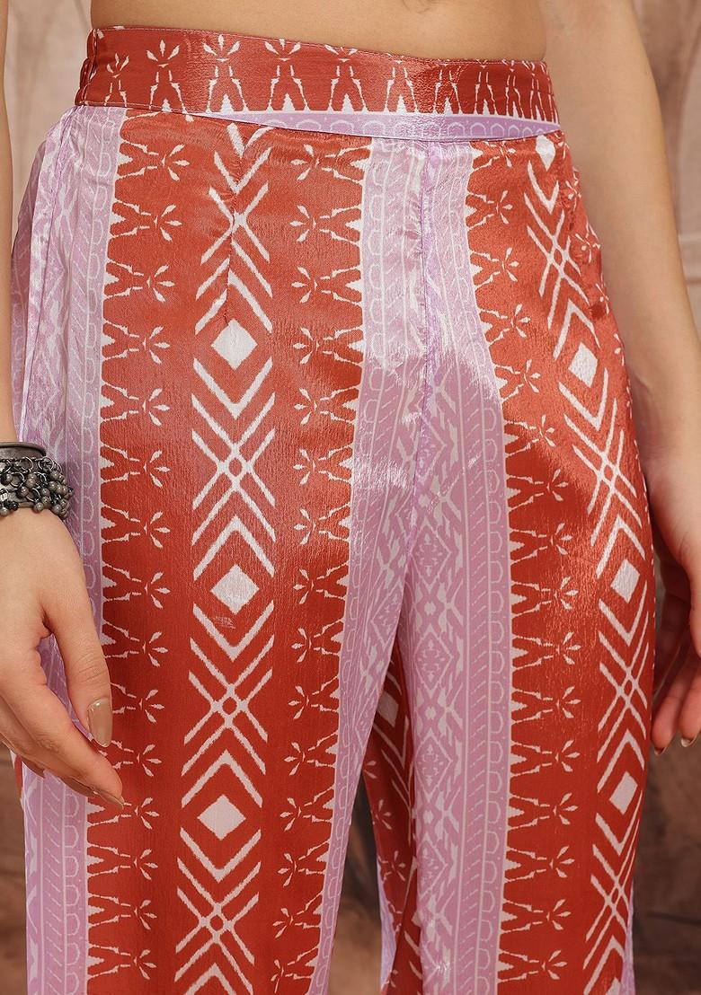 Lavender Printed Blended Kurta Set - Indya